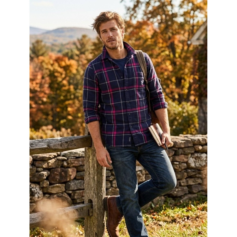 Icebreaker Merino Wool‎ Lodge Flannel Shirt Navy Pink Plaid Mens Medium